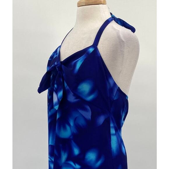 Vintage Y2k Floral Print Halter Empire Waist Midi Dress Ruffled Hem Blue 10 - Picture 5 of 9